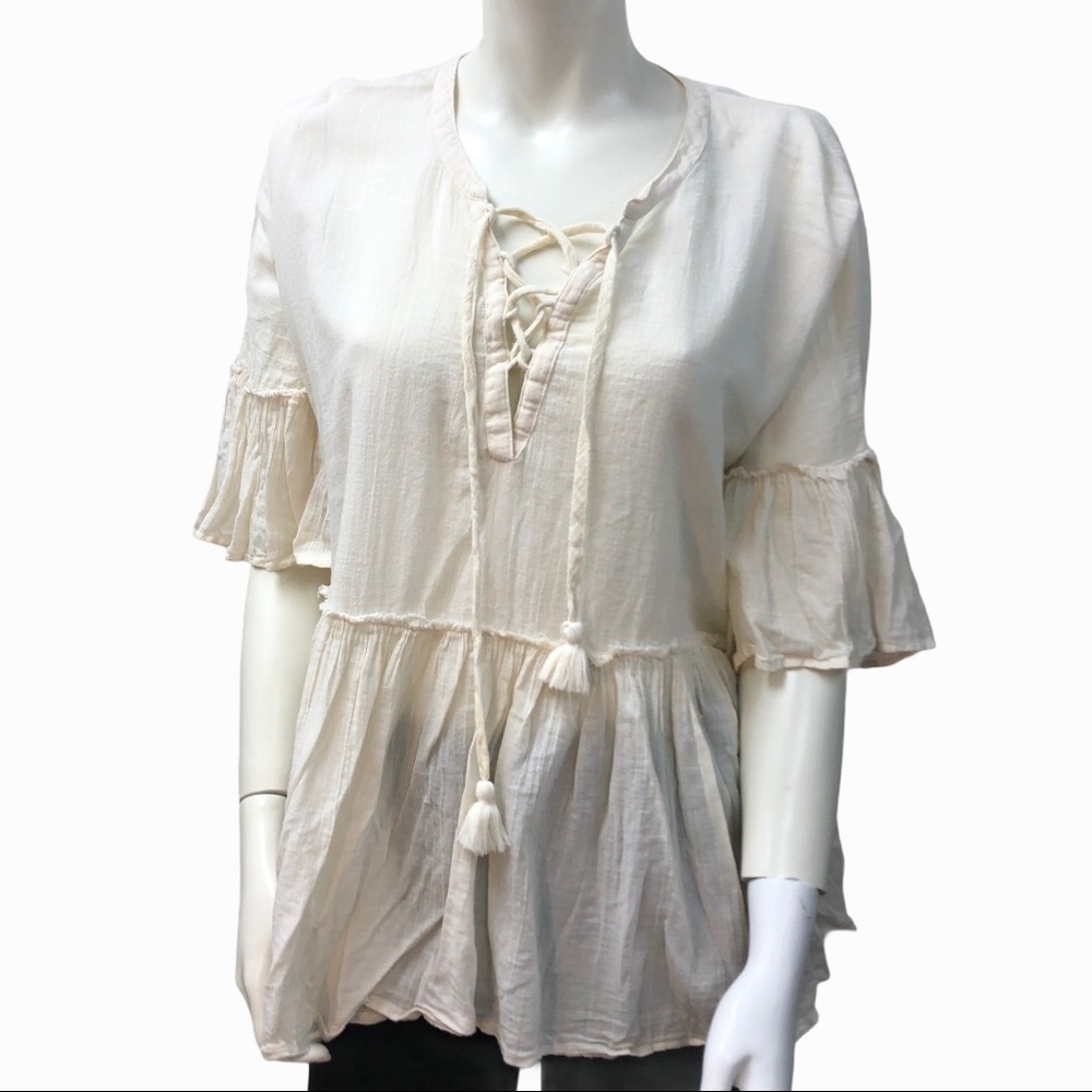 AERIE white cotton flowy peplum top